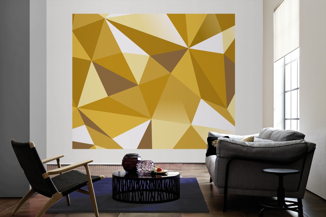Jetzt bestellen Dreiecke » goldene 3D-Geometrie Fototapete